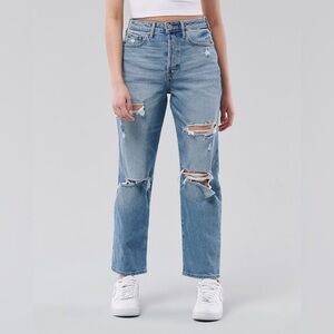 Hollister Ultra High Rise Vintage Straight Denim Mom Jeans Classic Distressed